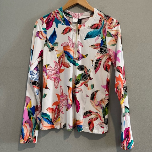 La Blanca Floral Multicolor Rashguard 1/4 Zip Long Sleeve M - Picture 1 of 5